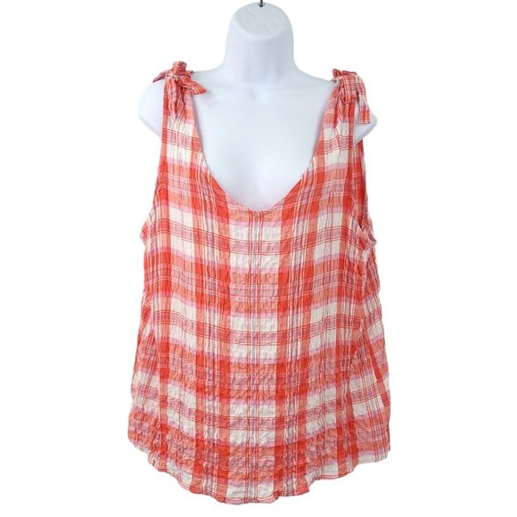 Jane Delancey Plaid Check Tank Top Womens Size XL Sleeveless Shoulder Bows NEW - Picture 1 of 9